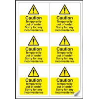 Caution - Temporarily Out of Order Labels (Sheet of 6) - TESTTTTT!!!!! Caution - Temporarily Out of Order Labels (Sheet of 6) - TESTTTTT!!!!!