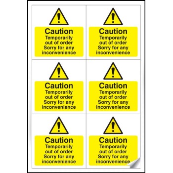Caution - Temporarily Out of Order Labels (Sheet of 6) - TESTTTTT!!!!! Caution - Temporarily Out of Order Labels (Sheet of 6) - TESTTTTT!!!!!