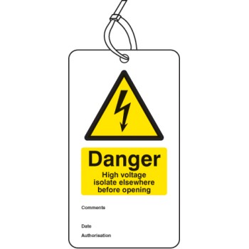 Danger - High Voltage Isolate Elsewhere - Double Sided Safety Tag - TESTTTTT!!!!! 
