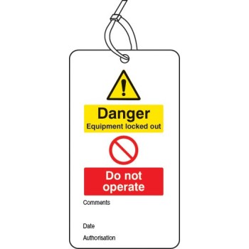 Lockout Tag - Danger - Equipment Locked Out Do Not Operate - 80 x 150mm (Pack of 10) - TESTTTTT!!!!! 
