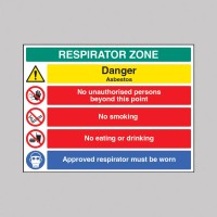 Respirator Zone - Danger - Asbestos - No Unauthorised Persons - No Smoking - Eating or Drinking Respirator Zone - Danger - Asbestos - No Unauthorised Persons - No Smoking - Eating or Drinking