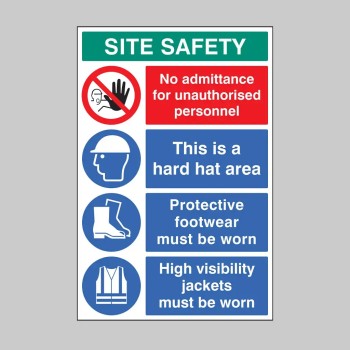 No Admittance - Hard Hat - Footwear - Hi Vis - Multi-Message Site Safety Board - TESTTTTT!!!!! 