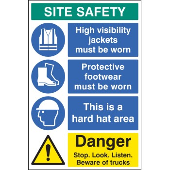 Hi Vis - Footwear - Hard Hat - Stop, Look, Listen - Multi-Message Site Safety Board - TESTTTTT!!!!! 