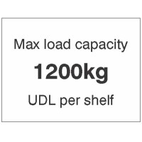 Max load Capacity 1200kg UDL Per Shelf Max load Capacity 1200kg UDL Per Shelf