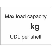 Max load Capacity ___kg UDL Per Shelf Max load Capacity ___kg UDL Per Shelf