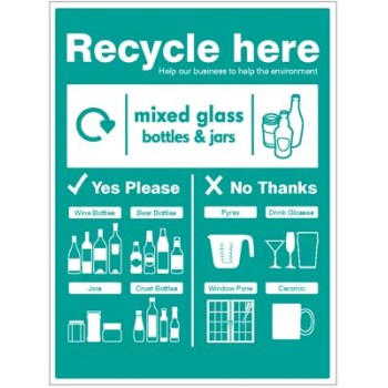 Mixed glass Bottles & jars - WRAP Recycle Here Sign Mixed glass Bottles & jars - WRAP Recycle Here Sign