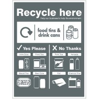 Food Tins and Drink Cans - WRAP Recycle Here Sign Food Tins and Drink Cans - WRAP Recycle Here Sign