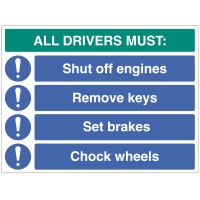 All Drivers Must - Shut off Engine - Remove Keys - Set Brakes - Chock Wheels All Drivers Must - Shut off Engine - Remove Keys - Set Brakes - Chock Wheels